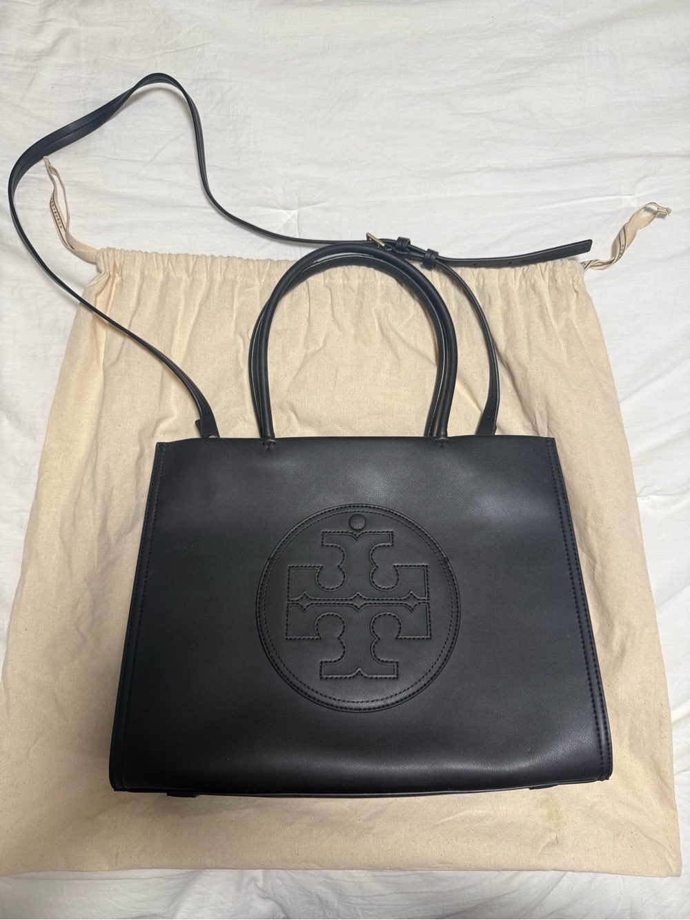 Tory Burch Black Leather Logo Tote